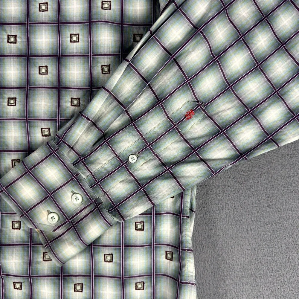Robert Graham Shirt XL Green Purple Geometric Window Pane Colorful Flip Cuff